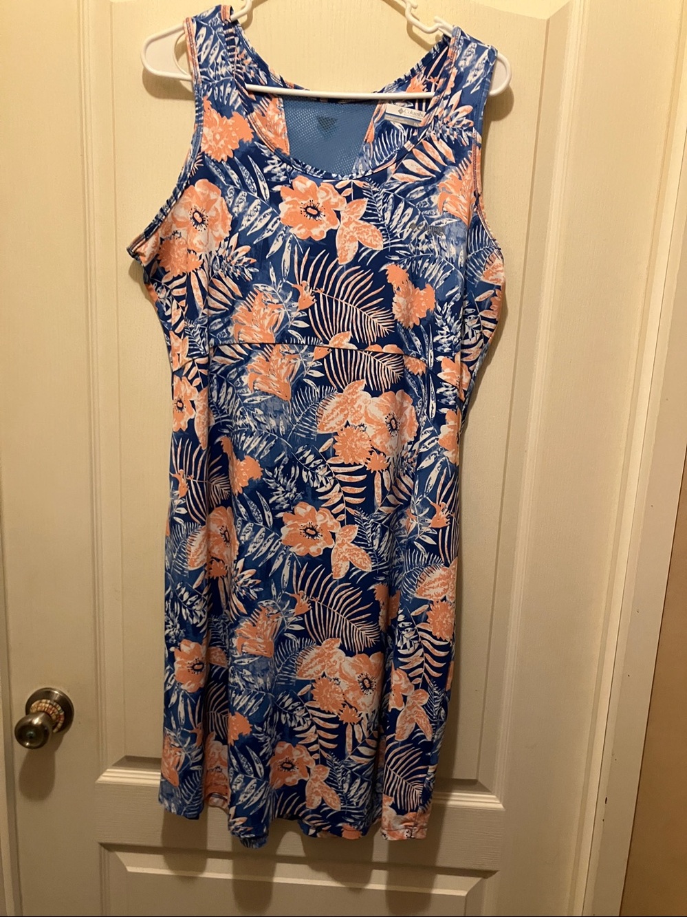 Columbia Blue and Peach Floral Midi Dress